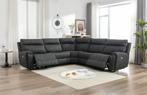 AZRBOPO Electric Recliners Sofa, 5 Seater Power Corner Recliner Corner Sofa Set, 105–135 Degrees Recliner Padded Sofa with Adjustable Backrest and Footrest - DARK GREY