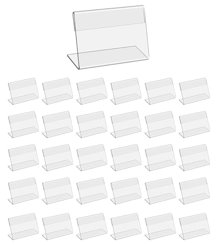 testyu 30 Piezas Expositor Metacrilato Transparente, 6 x 4 cm Porta Precios Transparente, Soporte de Sobremesa para Oficina Tienda Supermercado Promociones Restaurantes Transparente