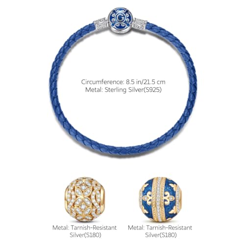 GONA Sterling Silver Charms Bracelet Set S925 Guardian Universal Blue Leather Butterfly Dance Tarnish-Resistant Jewelry 5A White Cubic Zirconia With Enamel In 14K Gold Plated for Women2