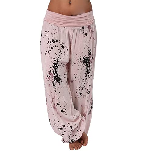 Maiyifu-GJ Women's Printed Wide Leg Palazzo Pants Loose Fit Casual Beach Harem Trousers Summer Soft Baggy Lounge Pant (Pink,4X-Large)