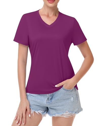 Image of Runhit Womens Workout Tops Short Sleeve UPF 50+ Athletic Sun Shirts Quick Dry V Neck T-Shirt Moisture Wicking Gym Hiking Tee