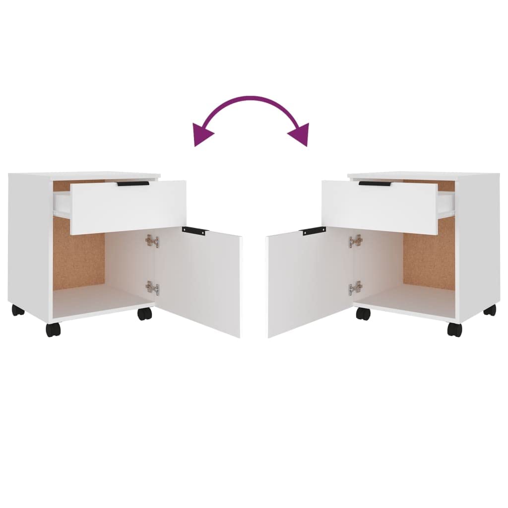 Rollcontainer Rollen Aktenschrank mit Schublade und Unterschrank, mobiler Büroschrank aus Holzwerkstoff, für Zuhause und Büro, Weiß 45x38x54 cm Holzwerkstoff