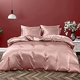 P Pothuiny 5 Pieces Satin Duvet Cover King Size Set, Luxury Silky Like Champagne Duvet Cover Bedding Set with Zipper Closure, 1 Duvet Cover + 4 Pillow Cases (No Comforter)