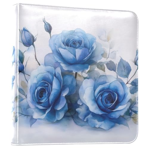 Álbum de fotos adhesivo DIY álbum scrapbooking flor acuarela azul rosa anillado 3 círculos 40 páginas 8x10 para recuerdos miniatura 1