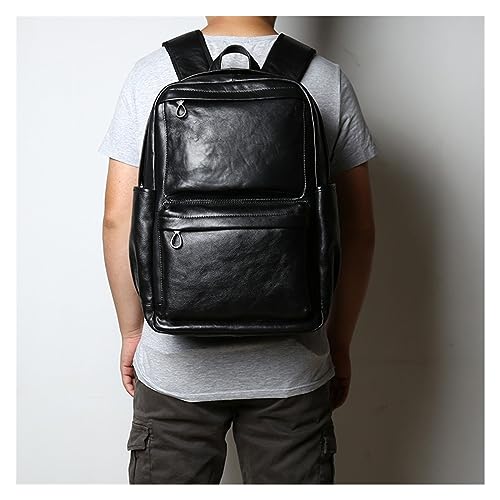 Leather Mens Backpack Fashion Travel Bag For Men Vintage Cowhide Backpack For Men(Black)4