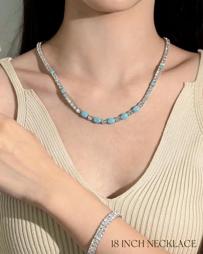 FANCIME Sterling Silver Tennis Necklace 4mm 18 inch Birthstone Necklace with 6 * 8mm Oval Gemstone Luxury Fine Birthday Jewelry Gifts for Women - Image 3