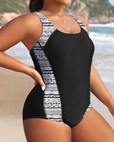 Image of Aqua Eve Plus Size Swimsuits Athletic One Piece Bathing Suit for Women Tummy Control Slimming Swimwear
