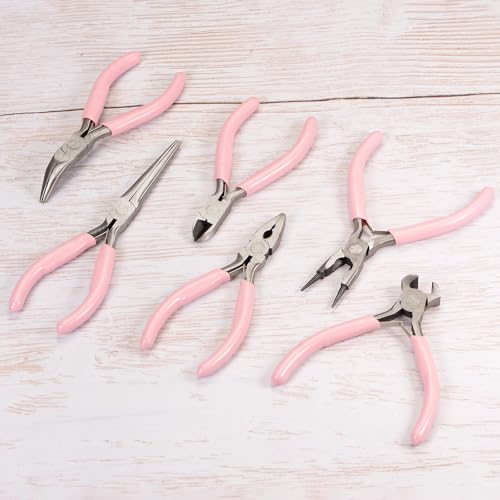 Image of HARFINGTON Wire Cutters 4.5 Inch Diagonal Cutting Side Precision Pliers with Pink Plastic Handle for DIY Crafts Jewelry Making