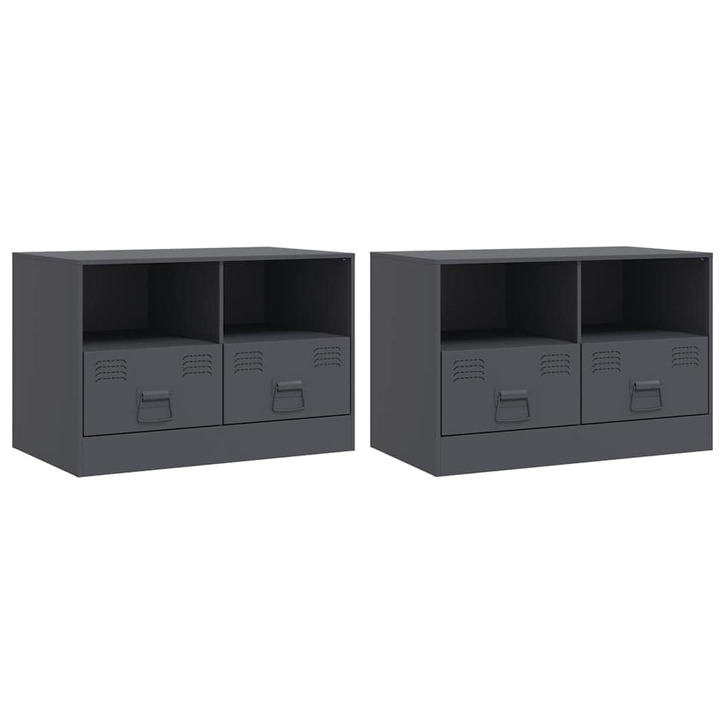 Genérico - Mueble para TV (acero laminado frío, 2 puertas, 67 x 39 x 44 cm), color gris | Gran espacio de almacenamiento, fácil de limpiar, asas prácticas, diseño estable