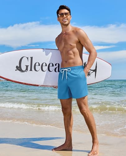 Image of Gleeease 5inch Mens Swim Trunks: 2 in 1 with Compression Liner Lined Soft Stretch Quick Dry Solid Pockets Drawstring Beach
