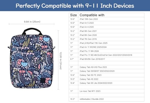 Image of Dadanism 9-11 Inch Tablet Sleeve Bag Carrying Case with Shoulder Strap for iPad (A16) 11 inch, iPad 10th Gen 10.9 inch, iPad Air M4 /Pro M5 11 inch, iPad 9 /8 /7th 10.2 inch, Galaxy Tab A11+ Plus 11 inch, Night Blue-A