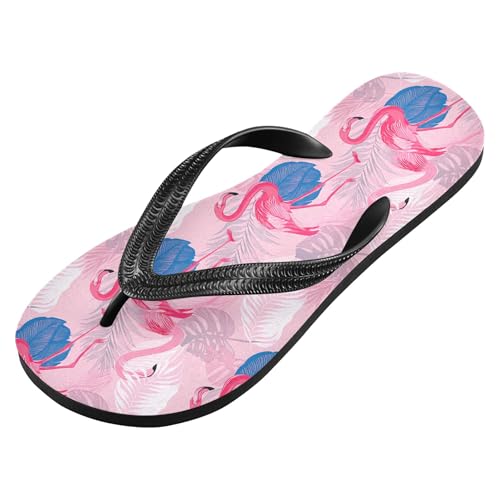 Burbuja Flamingos Tropical Leaves Flip Flops for Women Men, Soft Thong Sandals Rubber Slippers for Pool Beach Essentials2