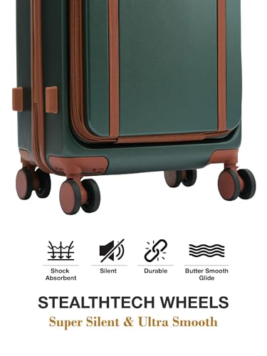 Image of FUR JADEN The Wayfarer Polycarbonate Travel Luggage Suitcase with 8 StealthTech Silent Shock Absorbing Wheels, TSA Lock & Aviation Grade Telescopic Trolley (Forest Green, TechPro Set)