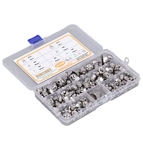 249Pcs Acorn Hex Cap Nuts Kit M3?M12 304 Stainless Steel Acorn Nuts Assortment Kit for Mechanical Equipment
