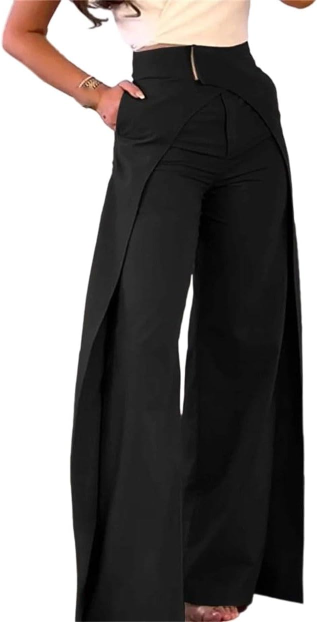 Women Spring Street Style Versatile Loose Solid Color High Waist Wide Leg Pants