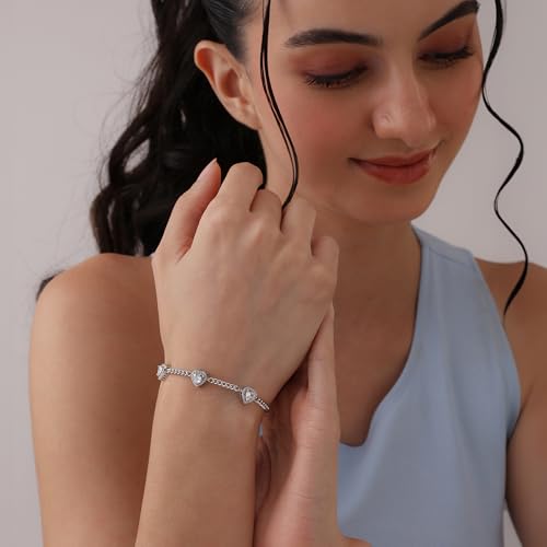 Image of TRUESILVER ACPL 925 Sterling Silver Seraphina Triple Heart CZ Bracelet for Women