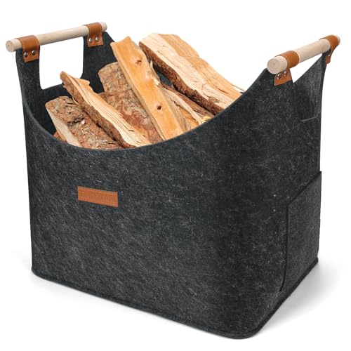 XL 60L Holzkorb für Kaminholz, Extra Dicker Filztasche, Kaminholzkorb mit...