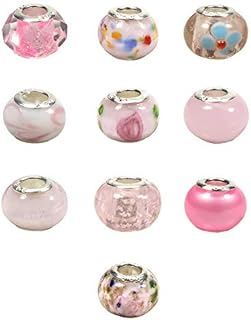 TOAOB 10pcs Pink Theme Big Hole Lampwork Beads Classic Glass Beads European Beads Murano Charms About 14x10.5mm Fit Snake Chain Bracelets