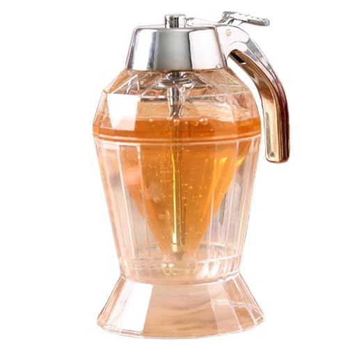 Generic Maple Syrup Dispenser No Drip Maple Syrup Dispenser Glass Clear Push Type Honey Jar with Stand No Drip Honey Bottle with Top Lid Dishwasher Safe Syrup Dispenser, JH1ZOFV5QSAQ4AFC