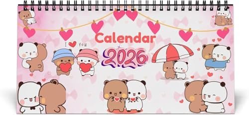 Bubu Dudu Calendar 2026 - Cute Panda and Bear Character Monthly Wall Planner for Couples Kawaii Stationery Aesthetic Room Decor Romantic New Year Gift for Him Her Boyfriend or Girlfriend