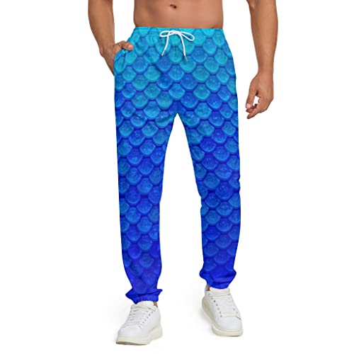 Men Fish Scales Pants Sweatpants Sea Joggers King Costumes Pant Sports Halloween Costume Outfits Performance Gifts Blue