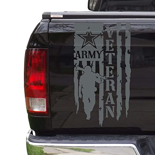 Veteran Army Retired Soldier Distressed American USA US Flag Truck Tailgate Vinyl Decal Compatible with Most Pickup Trucks U.S. Army Sticker USAF USMC US Navy Decal (11