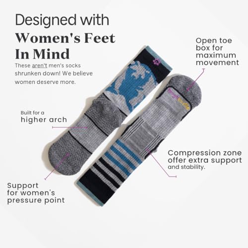 Image of ToughCutie Sasha the Fierce Bear Merino Wool Hiking Socks for Women, Thick Cushion Moisture Wicking Hiker Crew Boot Socks
