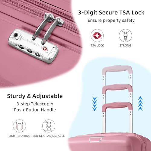 Image of LARVENDER Luggage Sets 3 Piece with Duffel Bag Hardside PP Carry On Suitcase with 360 Spinner Wheels TSA Lock Luggage Sets for Women, Pink