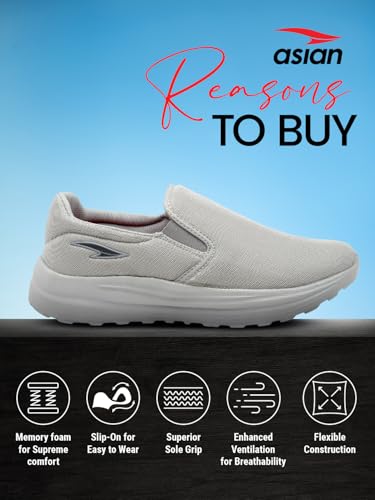 Image of ASIAN Men SUPERWALK-19 Casual wear Walking and Running Shoes Without Laces, Lightweight and Comfortable Shoes with Upper Fabric for Men & Boys