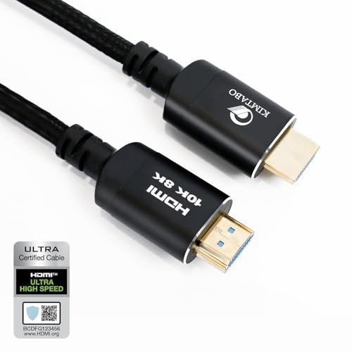 KIMTABO 10K 8K 4K Certified HDMI 2.1 Cable, 3 Ft 48Gbps Ultra High Speed HDMI Cable, Support 10K@30Hz 8K@60Hz 4K@120Hz, D-HDR, EARC Dolby Atmos for TV, Projector, Monitor, PS5/4, Xbox, Laptop