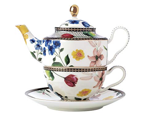 Maxwell & Williams Teas & C's Teiera per One/Teiera per One Teiera e Tazza con disegno Contessa, Porcellana, Bianco, 380 ml