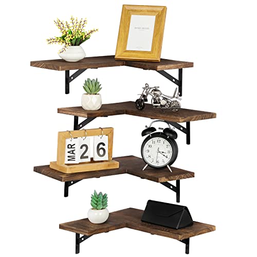 Schwimmendes Eckregal, rustikale Eckwandregale 4er-Set, Holzwandregal für Schlafzimmer, Eckregale für Wanddekoration und Aufbewahrung, schwebender Regal-Organizer für Wohnzimmer, Küche, Büro Cover