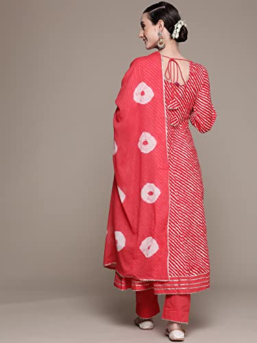 Image of ishin Women's Cotton Blend Embroidered Anarkali Kurta set with Trouser & Dupatta
