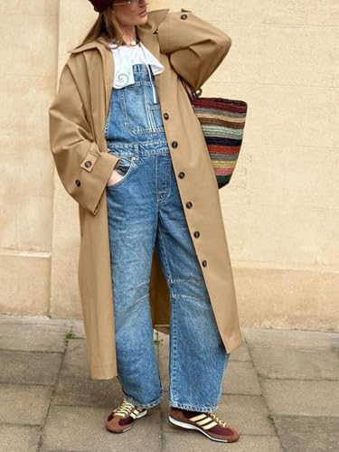 Tankaneo Womens Long Trench Coat Single Breasted Oversized Windproof Classic Lapel Fall Overcoat3