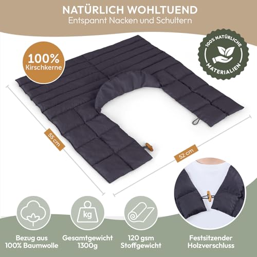 Blumtal Kirschkernkissen - Körnerkissen mit 100% Kirschkern-Füllung - Körnerkissen Mikrowelle mit OEKO-TEX zertifiziertem 100% Baumwoll-Bezug - Kissen Nacken - Wärmekissen Nacken Schulter - Anthrazit