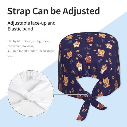 Image of Surgical Caps Men Women, Scrub Cap with Sweatband Adjustable | Tie Back Nurse Cap, Nursing Breathable Working Hat, Scrub Cap, Medical Hats