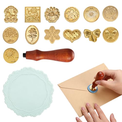 Personalised Wax Seal Stamp Kit 13 Different Wax Stamp Seal Kit with Removable Wooden Handle Letter Stamps with Blue Pads wWax Stamps Seals for Envelopes Invitations Gift Packing Cards Making
