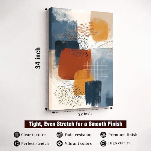 Image of Abstract Colorblock Stretched Canvas Painting For Living Room | Multicolor Abstract Stretched Canvas Wall Art For Livingroom Home Decor, Bedroom, Hallway's, Office, Hotel - 56x86 cm