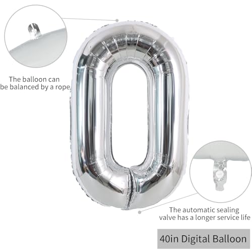 Image of TONIFUL 40 Inch Silver Number 0 Balloon Large Foil Milestone Birthday Decor | Silver 0 Balloon for 2027 Graduation New Year, 10th 30th 40th 50th Birthday, Silver Birthday Party Decor for Men Women Teens