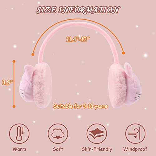 Pesaat Fluffy Ear Muff For Women Plush Foldable Earmuffs Kids Winter Earmuffs Girls Boys Cold Weather Ear Warmer (Pink Cat-2) #TOP5