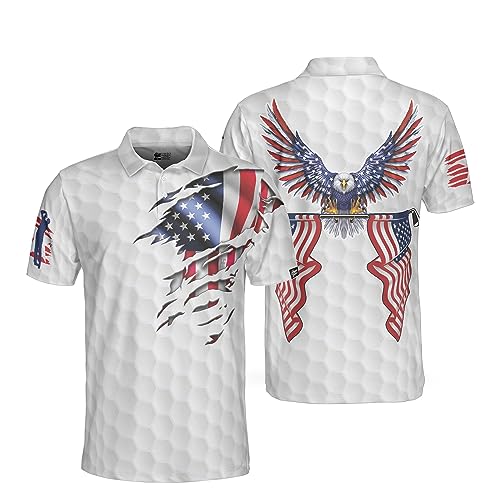 HYPERFAVOR Pro Golf Polo Shirt for Men - American Eagle Patriotic Flag Polo