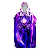 Badeponcho Strand Poncho Strandtücher Handtuch, Treer Poncho mit Kapuze Schnelltrockend 3D Tier Drucken Bademantel Badetuch Duschtücher Für Wassersport (Lila Tiger,80x145cm)