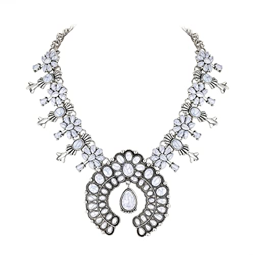 Flyonce Bohemian Grey Turquoise Collar Necklace, Art Deco Flower Costume Statement Necklace For Women Girls #TOP28