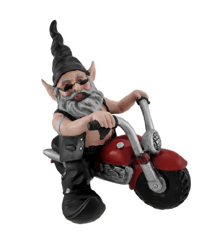 Nowaday Gnomes - Biker Dude The Biker Gnome In Leather Motorcycle Gear Riding His Red Bike Home & Garden Gnome Statue 12" H #TOP5