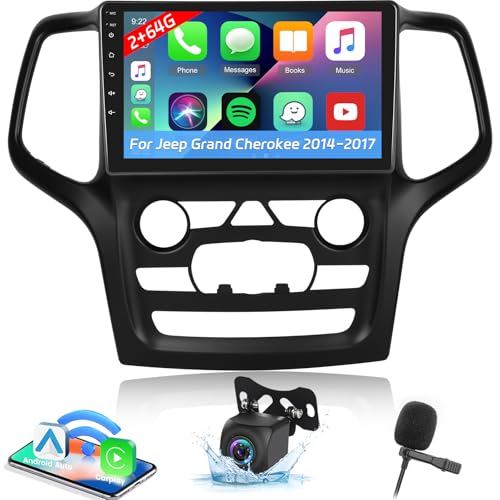 2+64G Android Car Stereo for Jeep Grand Cherokee 2014 2015 2016 2017-9 Inch Touchscreen Radio with Wireless Carplay & Android Auto, WiFi, GPS, EQ, FM RDS + AHD Backup Camera