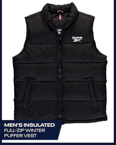 Image of Reebok Mens Puffer Vest - Full Zip Midweight Thick Insulated Sleeveless Jacket for Men - Outdoor Quilted Puffer Winter Vest
