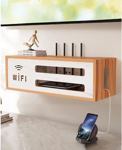 PUIOTEAI Router Schrank mit WiFi Box und Aufbewahrung für Router und Kabel, Wandmontierbares TV-Kabel-Organizer