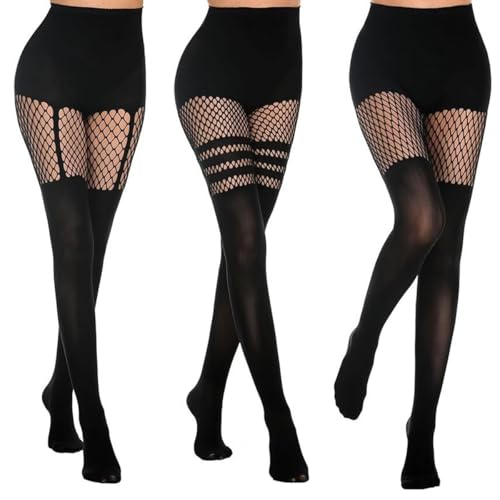 3 pcs Sexy Black Fishnet Stockings Women Ultra-Thin Lace Long Tights Hollow Out Pantyhose Leggings Over Knee Socks