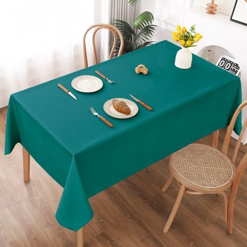 AooHome Tischdecke Abwaschbar, Blaugrün Tischdecken 135x180cm Leinen-Optik Tischtuch aus Polyester Wasserabweisend mit Lotuseffekt, Dauerhaft Kratzfest für Wohnzimmer, Esszimmer, B