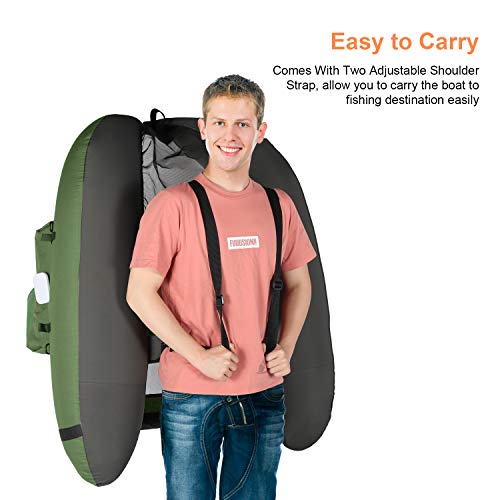 LAZZO Inflatable Fishing Float Tube with Hand Air Pump, Hold up to 286lb, Flotation Boat Includes Storage Pocket, Step in Fins,Inflate Seat & backrest, Rod Holder and Rack, Oar,Fish Ruler, Green - Thumbnail 3